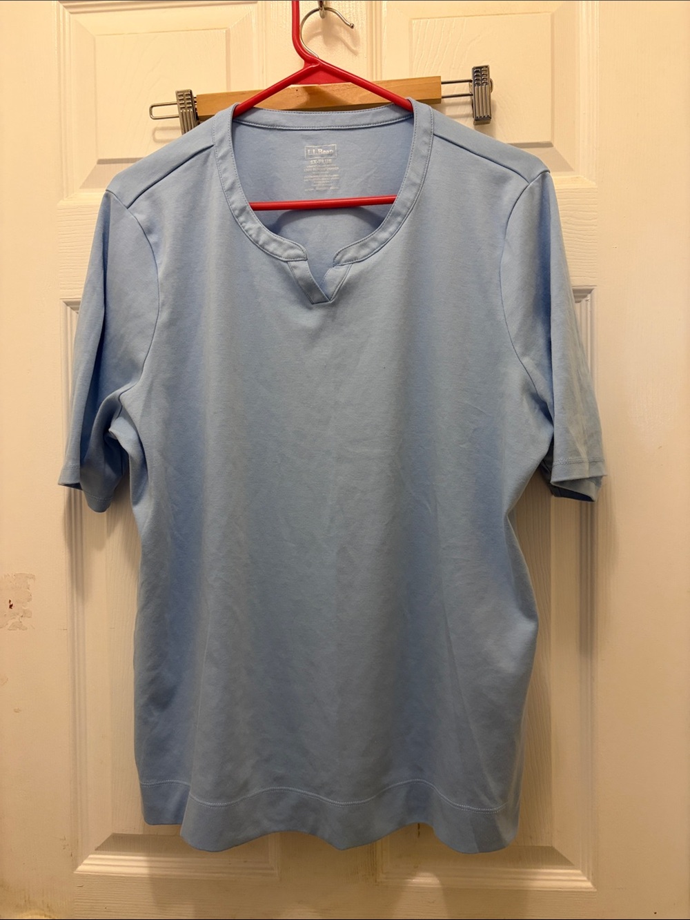 L.L. Bean Light Blue Short Sleeve Notch Crew Top